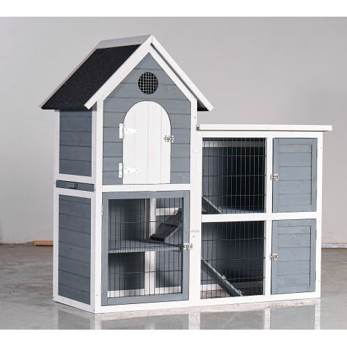 US Local Large Outdoor Chicken Coop Cage Weatherproof 2-Story Chicken Coop  Rabbit Hutch, Wooden Indoor Outdoor Pet House With No-Leak Tray, Waterproof Roof  Pull-Out Tray 50.98 Lx 48.23 H, Grey, Blue