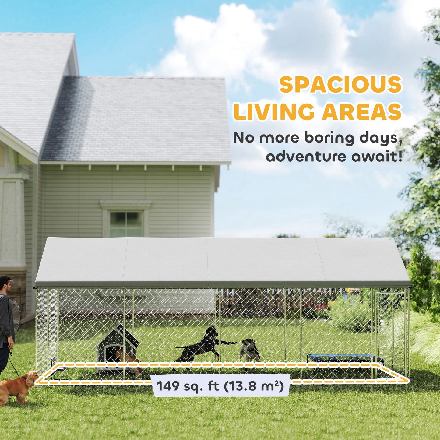 US Local Heavy Duty Outdoor Dog Kennel With Waterproof Roof, Secure Latch, Chain Link Dog Run For Backyard, 19.7 X 7.5 X 7.9