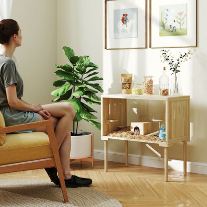 US Local Wooden Hamster Cage With Legs, Gerbil Cage For Syrian, Dwarf, Mouse, 28 X 16 X 29.5, Nature Wood