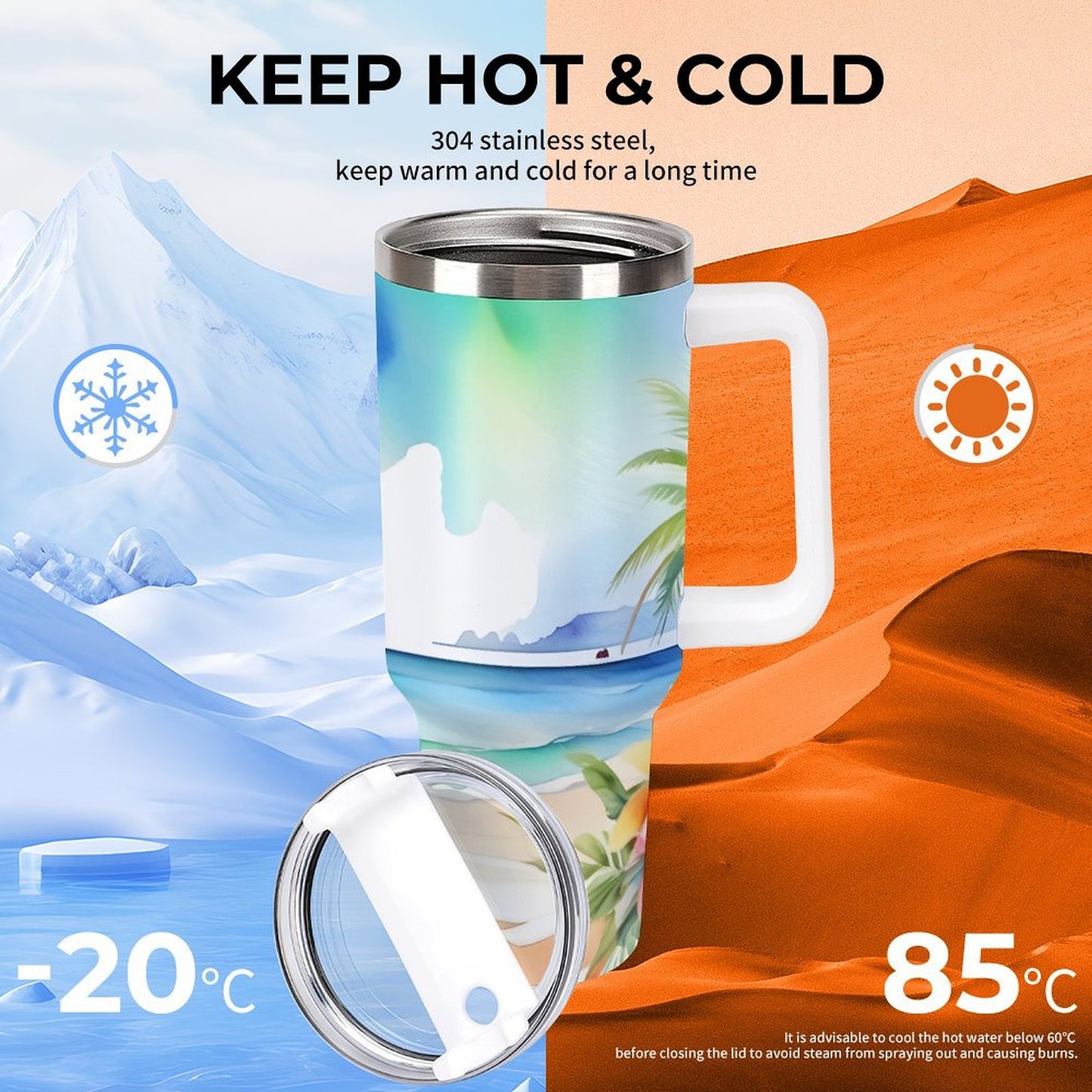 PHDT00043 POD US Local Tumbler 40 oz Large Capacity Car Cup, Watercolor, Hibiscus