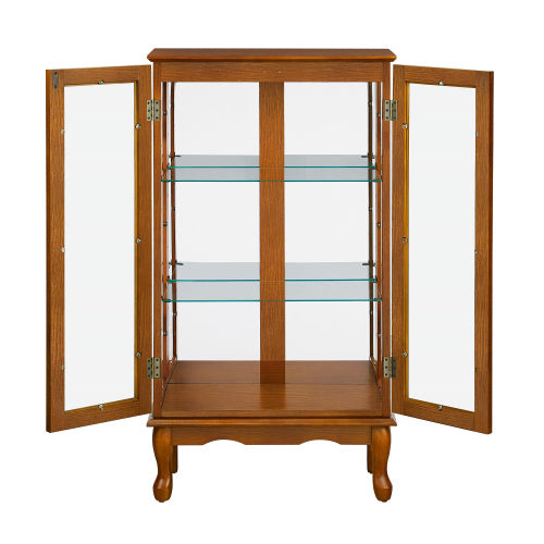 US Local Curio Cabinet Lighted Curio Diapaly Cabinet With Adjustable Shelves And Mirrored Back Panel, Tempered Glass Doors