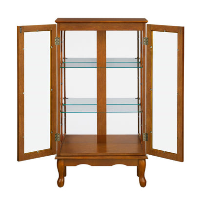 US Local Curio Cabinet Lighted Curio Diapaly Cabinet With Adjustable Shelves And Mirrored Back Panel, Tempered Glass Doors