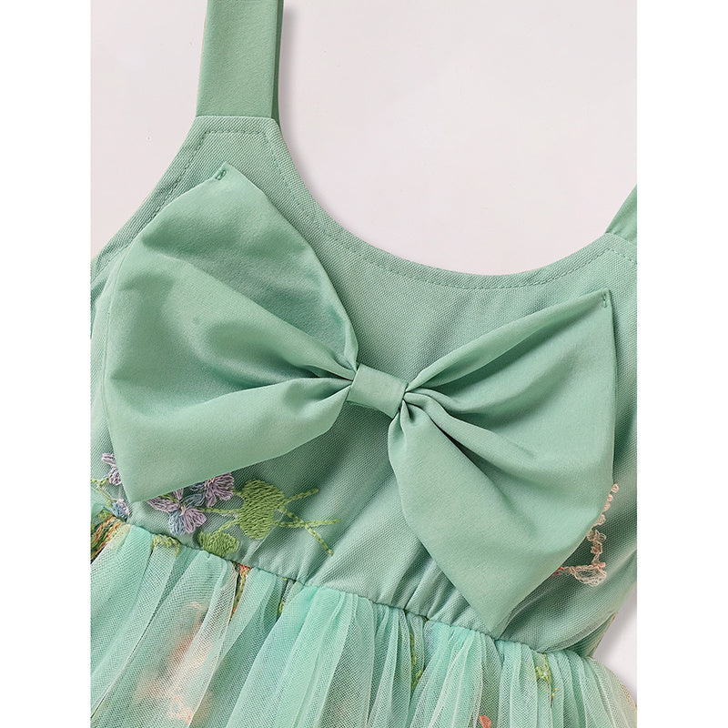 US Local Toddler Girl Dress Sleeveless Floral Playwear Bowknot Tulle Dresses Strap Princess Sundress