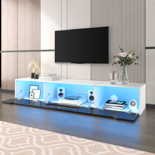 UK Local TV Cabinet, High-gloss TV Cabinet, Matching Colours In White And High-gloss Black, With Colour-changing LED Lights.only Front Cabinet Door High-gloss