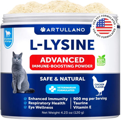US Local For Cats Lysine Powder Supplement 900mg Serving Immune Support For Cats & Kittens Sneezing Runny Nose Squinting Watery Eyes Cold Eye Respiratory Health With Taurine