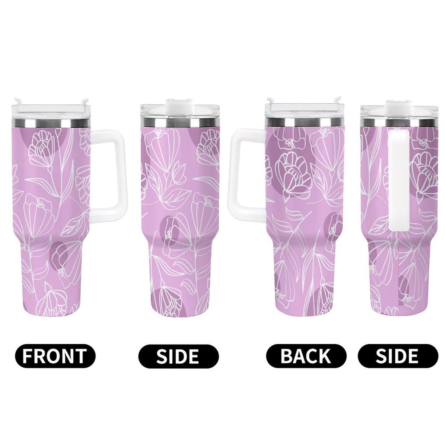 PHDT00373 POD US Local Tumbler 40 oz Large Capacity Car Cup Flowers, Pink Purple, Carving