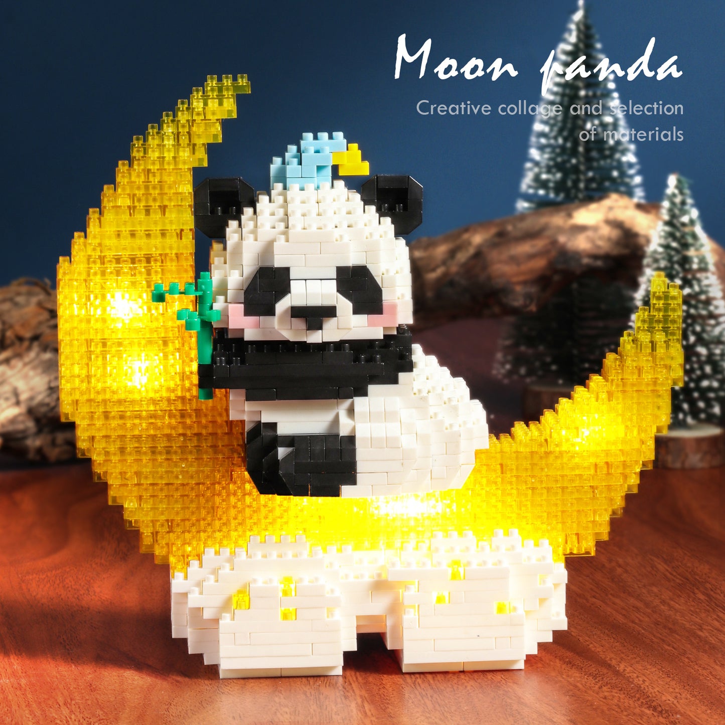 US Local 1288PCS Moon Panda Building Block Sets With LED Light, Mini Blocks Building Sets For Adults, Animal Night Lamp, Panda Night Light, DIY Bricks Gift For Adults