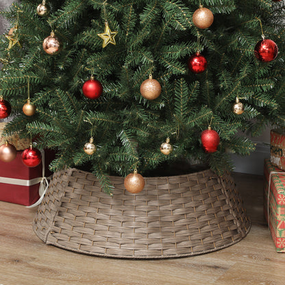 US Local 27 Inch Rustic Christmas Tree Skirt, Plastic Woven Christmas Tree Collar For Party, Holiday, Home Decoration, Coffee