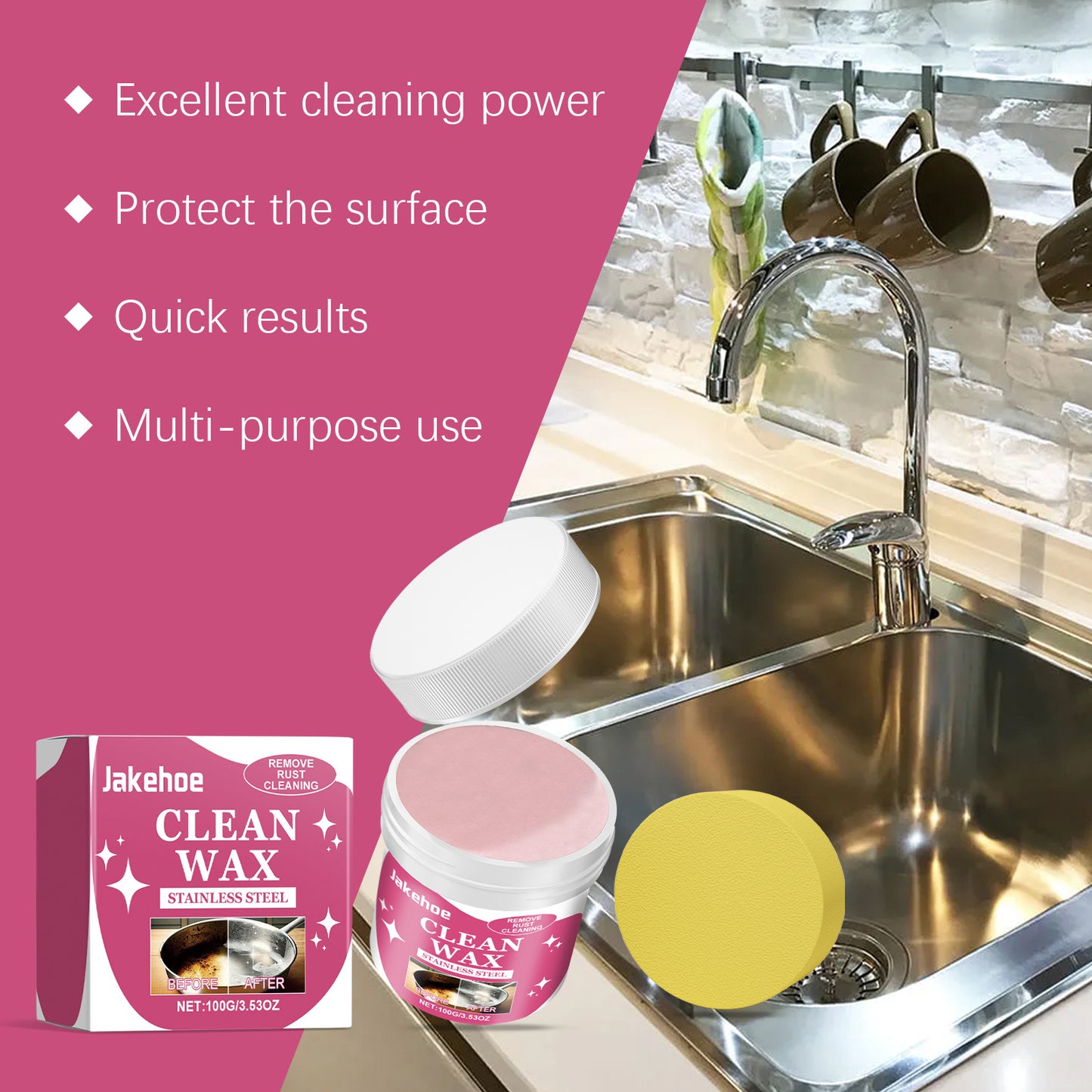 US Local Jakehoe Kitchen Stainless Steel Cleaning Paste, Multi-functional Cleaning Paste For Polishing And Cleaning Stains On Cookware Bottoms