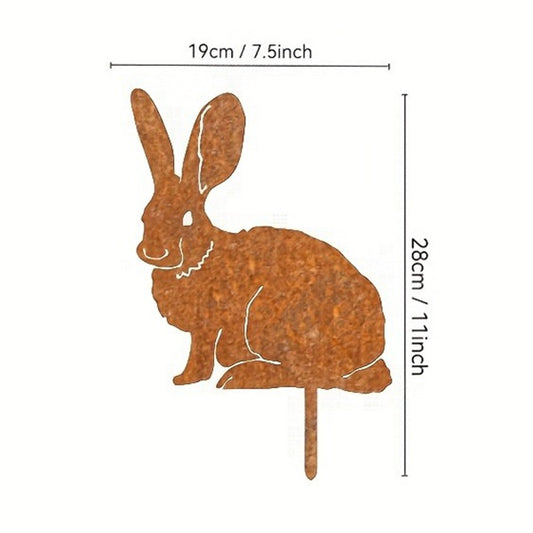 1pc Metal Bunny Yard Stake, Rabbit Garden Decor, Easter Country Animal Art Yard Sign, Outdoor Decoration For Lawn, Patio, Flower Bed, Flower Pot, Room Decor, Halloween Decor, Home Decor, Bathroom Deco
