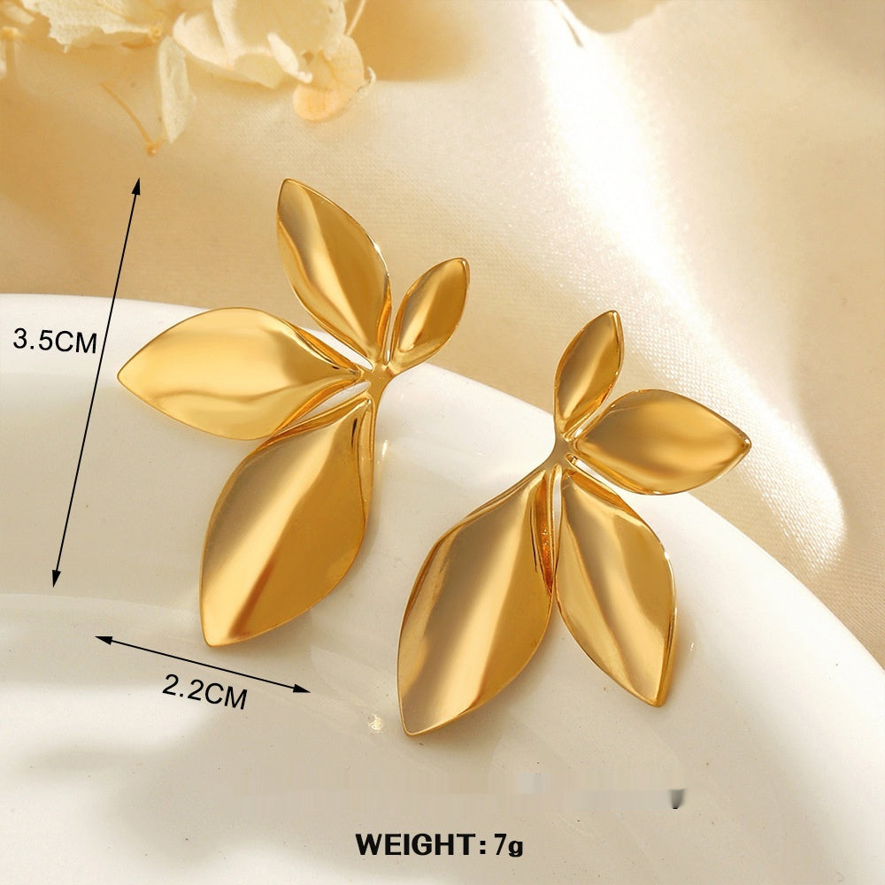 Geometric Round Personalized Hip Hop Fan-shaped Wings Real Gold Plated Earrings