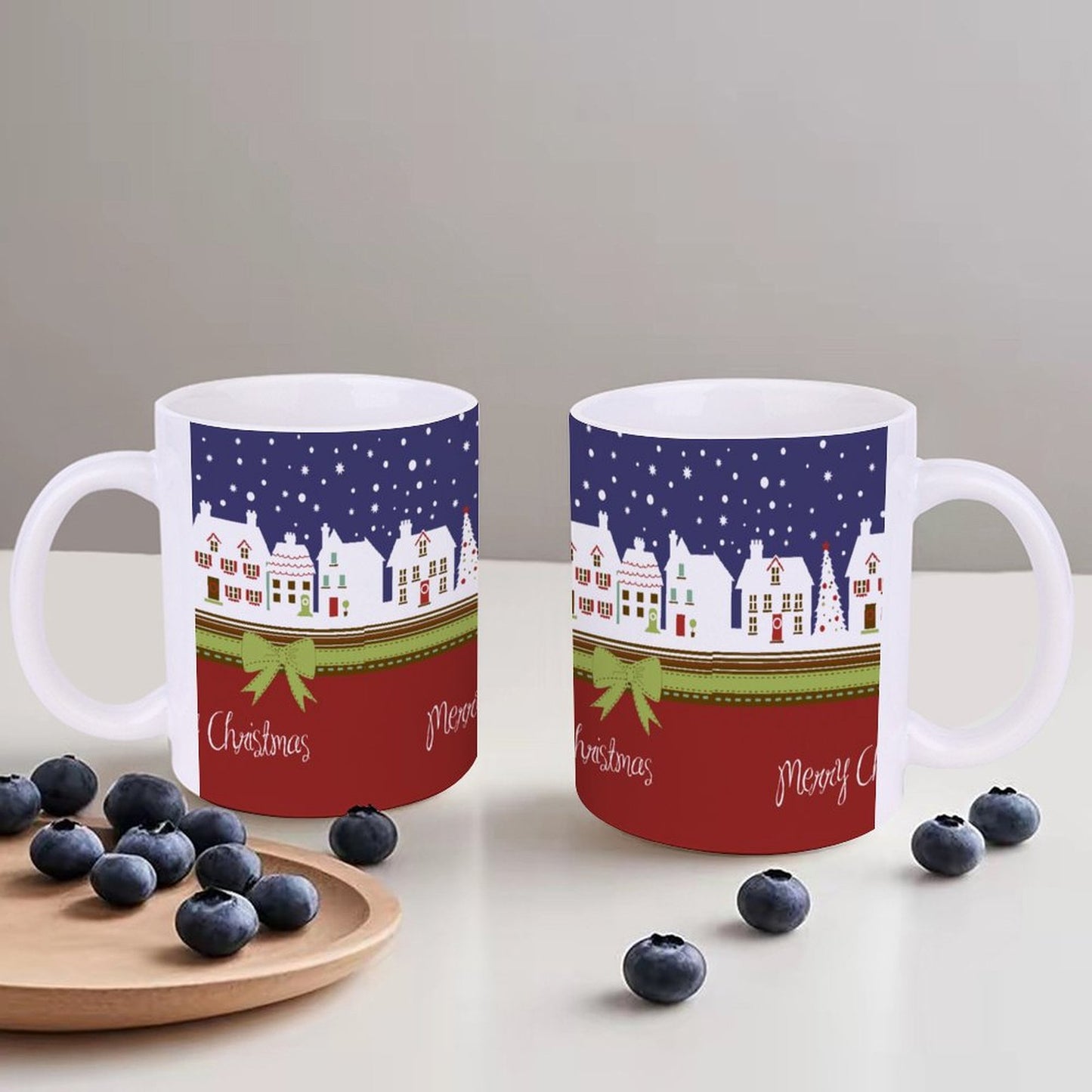 POD US Local White mug with full print, Christmas, Snow, House 0036