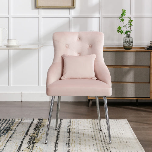UK Local Button Pattern Dining Chair, Upholstered Armchair, Metal Leg Chairs, Modern Lounge Chair, Bedroom Living Room Chair With Lumbar Cushion