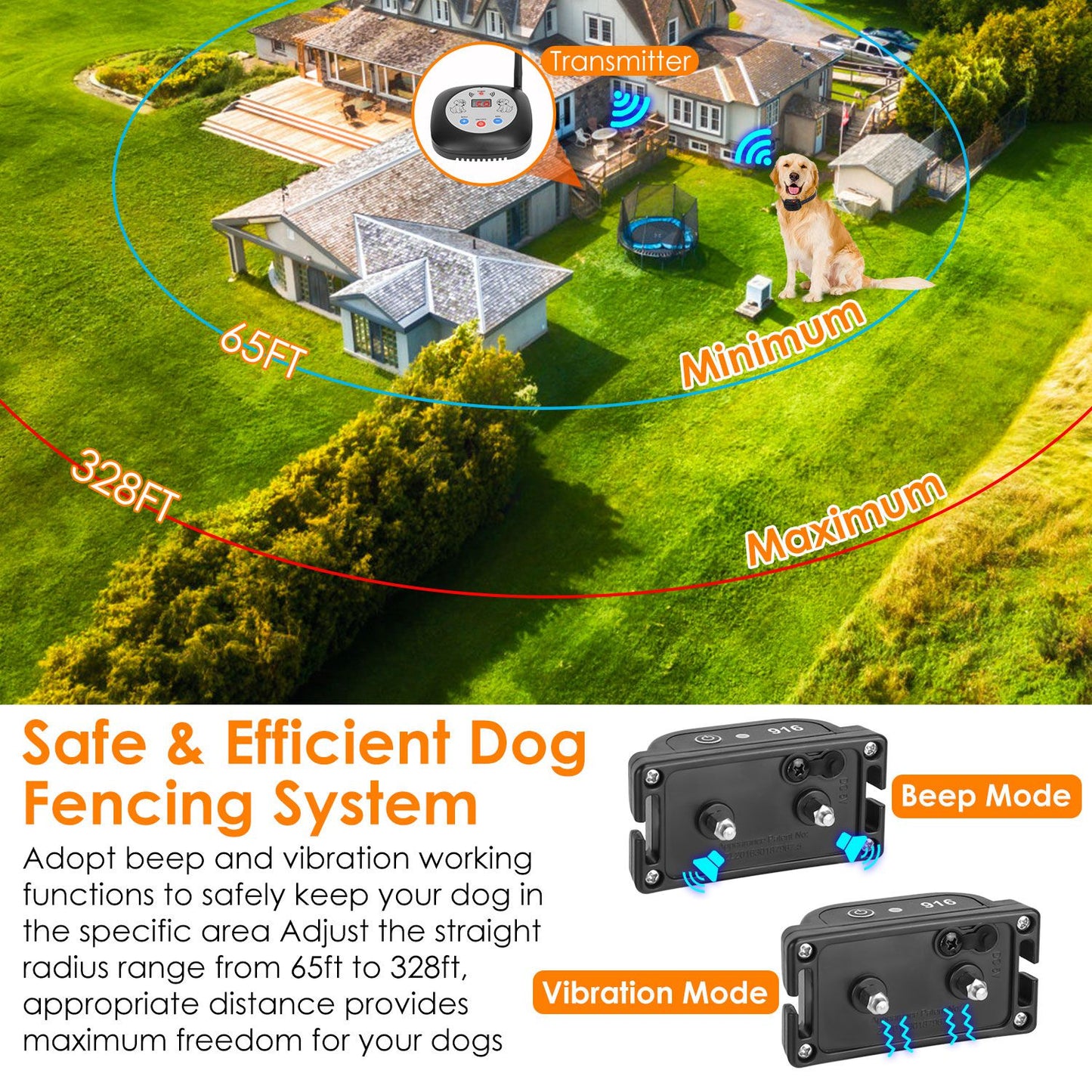 US Local 1Set 328FT Electric Wireless Dog Fence System With GPS Location Monitor Collar Receiver Rechargeable Beep Vibration Fence System For Small Medium Large Dogs