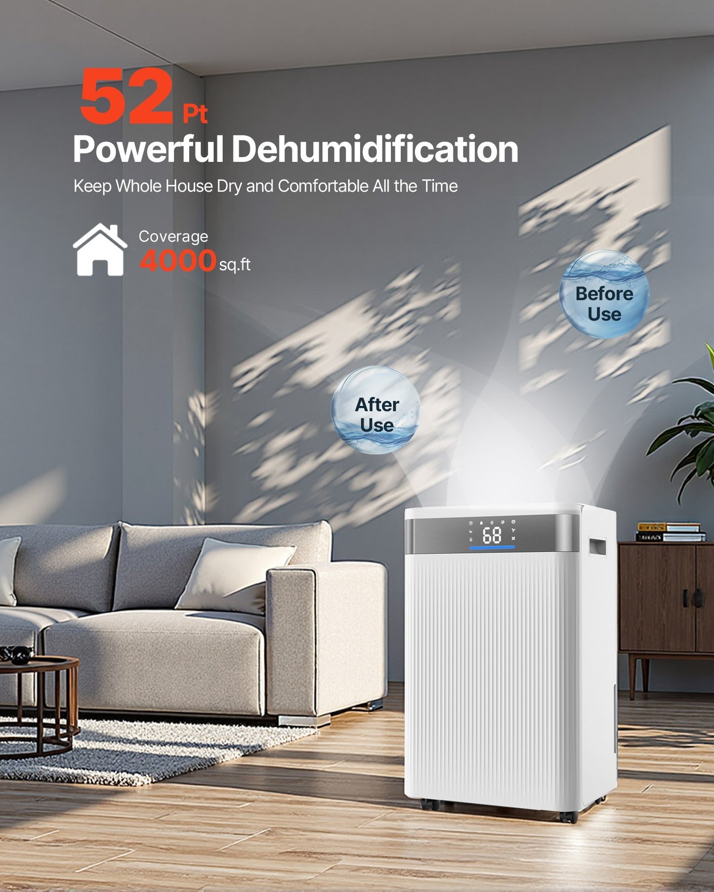US Local 52 Pints Dehumidifier For Home And Basement Smart Humidity Low Noise For Room