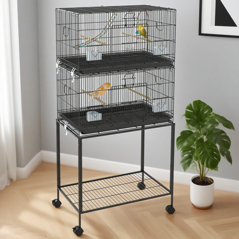 US Local Double Stackable Bird Cage On Wheels With Stand, For Canaries