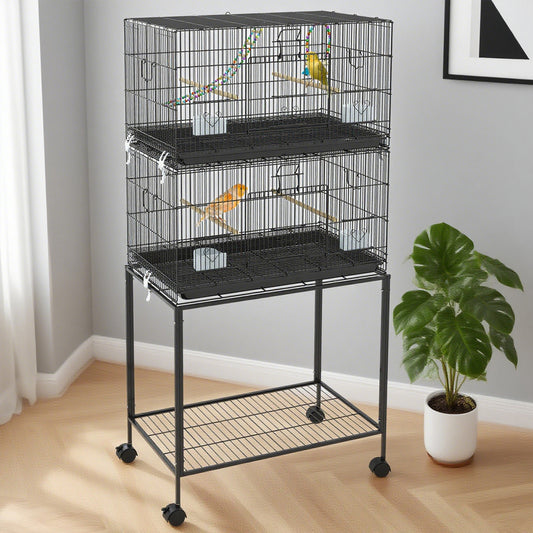 US Local Double Stackable Bird Cage On Wheels With Stand, For Canaries