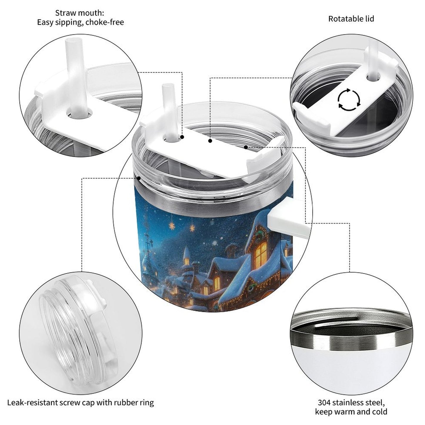 PHDT00078 POD US Local Tumbler 40 oz Large Capacity Car Cup Christmas, Fairytale Town