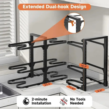 US Local Pots And Pans Organizer, Adjustable 6-Tier Pots Organizer Rack For Cookware Heavy Duty Pots Rack For Kitchen Storage