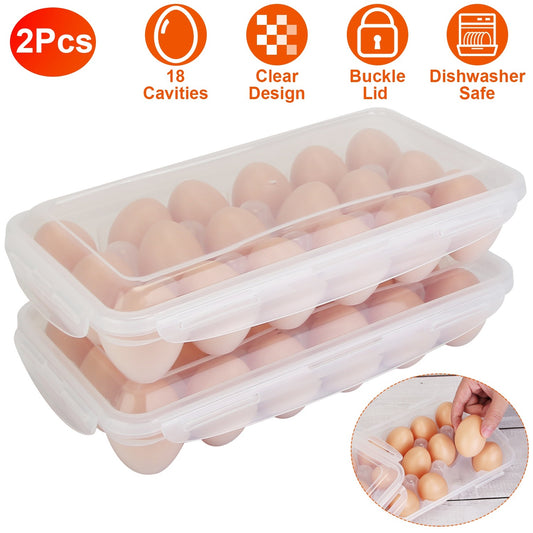US Local 2Pcs Plastic Egg Holder Stackable Egg Storage Box Egg Rack For Refrigerator 18 Cavity Per Container Dishwasher Safe
