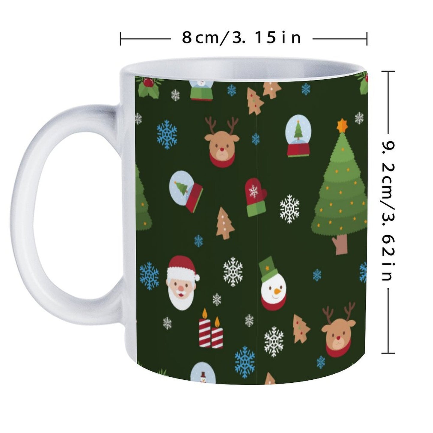 POD US Local White mug with full print, Christmas Tree Santa Snowflake Green 0013
