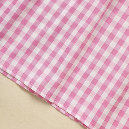 US Local Infant Baby Girls' Valentine's Day Dress Pink Plaid With Heart Embroidery, Smocked Ruffle Sleeves