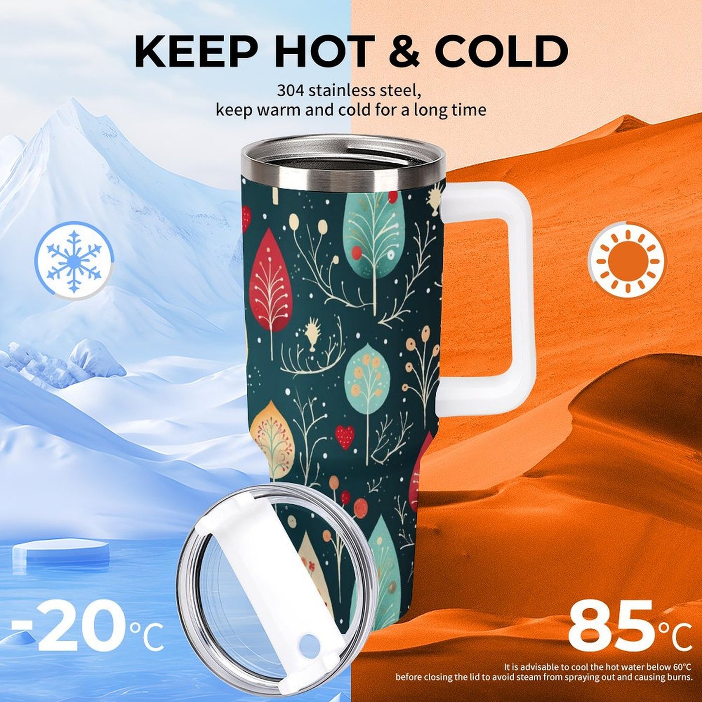 PHDT00206 POD US Local Tumbler 40 oz Large Capacity Car Cup Christmas Tree, Snowflakes