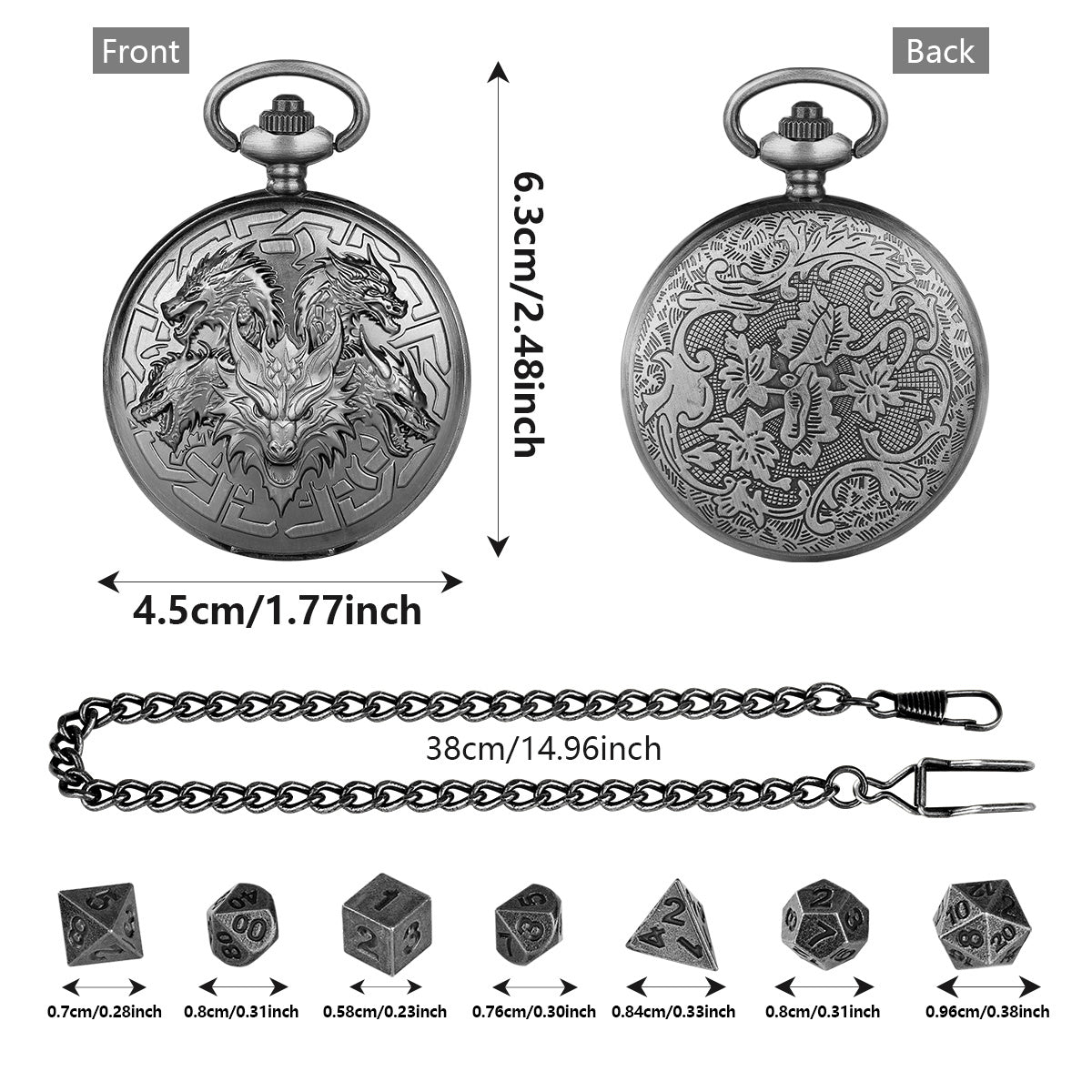 US Local Retro Creative Pocket Watch Shaped Tabletop Game Dice Set -7PCS Metal Polyhedral Dice, Steampunk Style Portable DND Dice Set, Exquisite Metal Craftsmanship, Adding Unique Charm To Tabletop Games