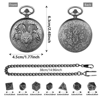 US Local Retro Creative Pocket Watch Shaped Tabletop Game Dice Set -7PCS Metal Polyhedral Dice, Steampunk Style Portable DND Dice Set, Exquisite Metal Craftsmanship, Adding Unique Charm To Tabletop Games