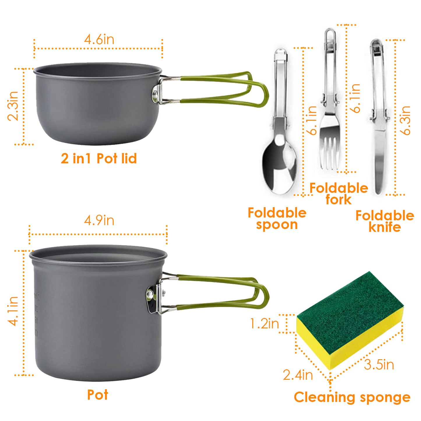 US Local 8Pcs Camping Cookingware Set Aluminum Pot Foldable Knife Fork Spoon For Hiking Picnic Outdoor