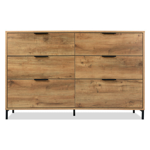 UK Local Sideboard Cabinet For Living Room, Chest Of Drawers With 6 Drawers, Dark Oak, 40D X 120W X 76H Centimetres