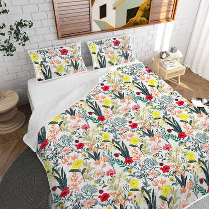 US Local Floral Quilt 3 Pieces Microfiber Quilt Sets Lightweight Bedspreads Botanical Coverlets Quilt Bedding Set All Season Quilts