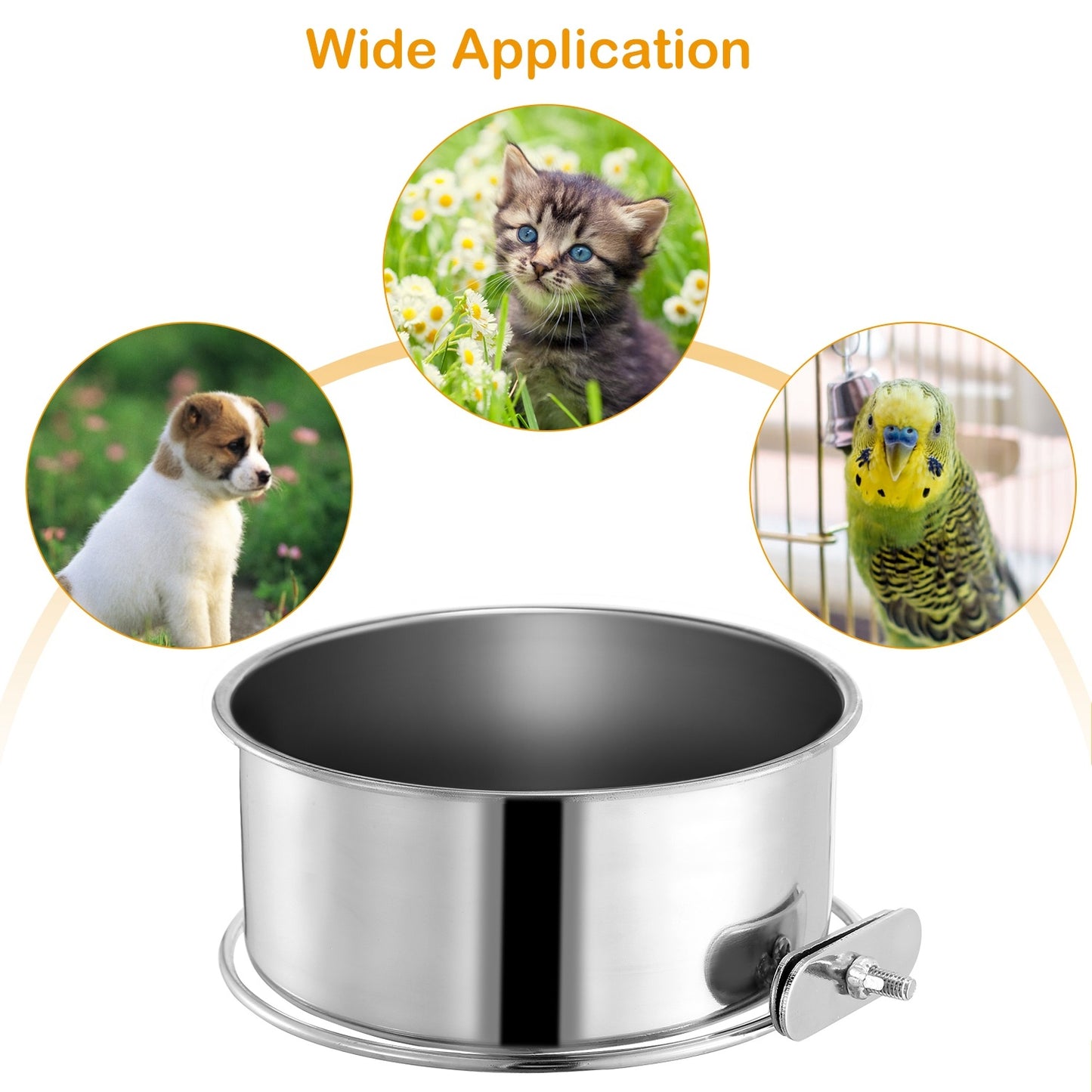 US Local 1Pc M Size Stainless Steel Dog Bowl Pets Hanging Food Bowl Detachable Pet Cage Food Water Bowl With Clamp Holder