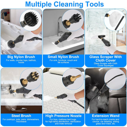 US Local 1Pc 2500W Handheld High Temperature And Pressure Steamer Cleaner With 1400ML Tank 9 Accessories 6 Steam Levels For Dirt Grease Grout Tile Floor Couch Car