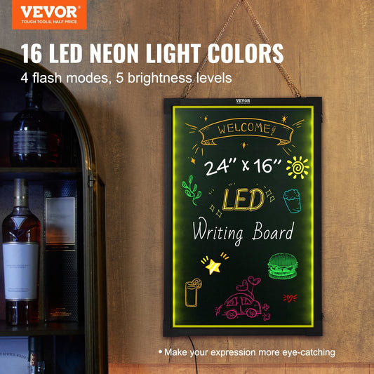 US Local VEVOR LED Message Writing Board, Illuminated Erasable Lighted Chalkboard, Neon Effect Menu Sign Board, Drawing Board With 8 Fluorescent Chalk Markers And Remote Tested To UL Standards