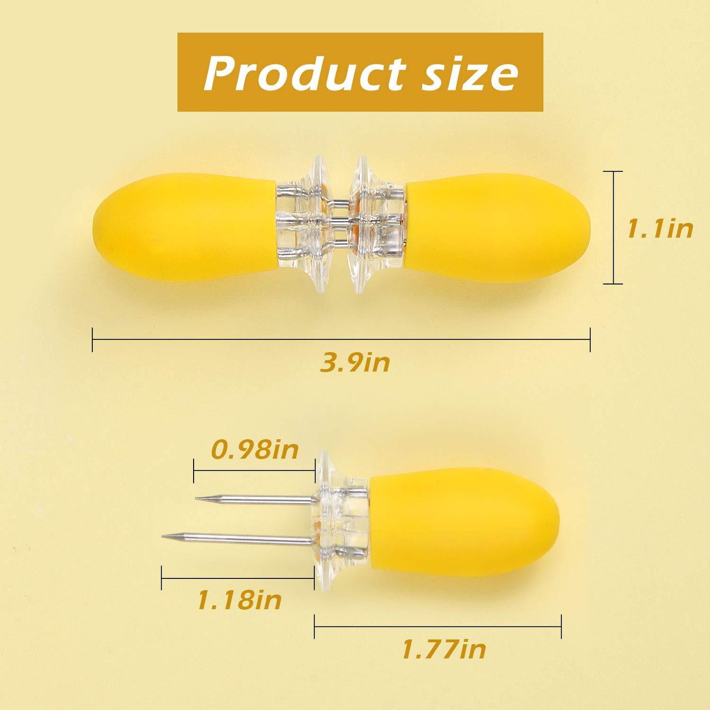 Yellow Corn Cob Holder Stainless Steel Fork Skewer Is Suitable For Corn On The Cob Grilling Tools