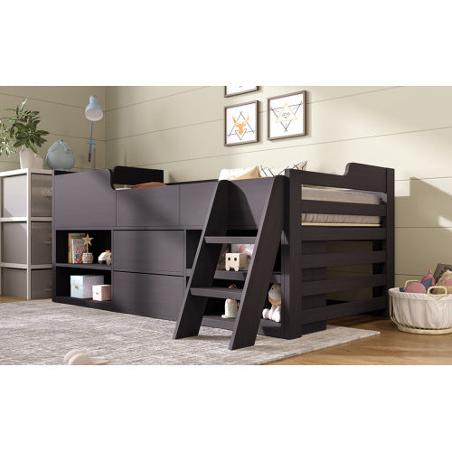 UK Local Cabin Bed Mid Sleeper Bed Frame Storage Kids Wooden Bed With Drawers Shelf Storage Low Sleeper Bed 3ft Single Children's White Wooden Bed - 3ft Single 90 X 190 Cm Frame Only