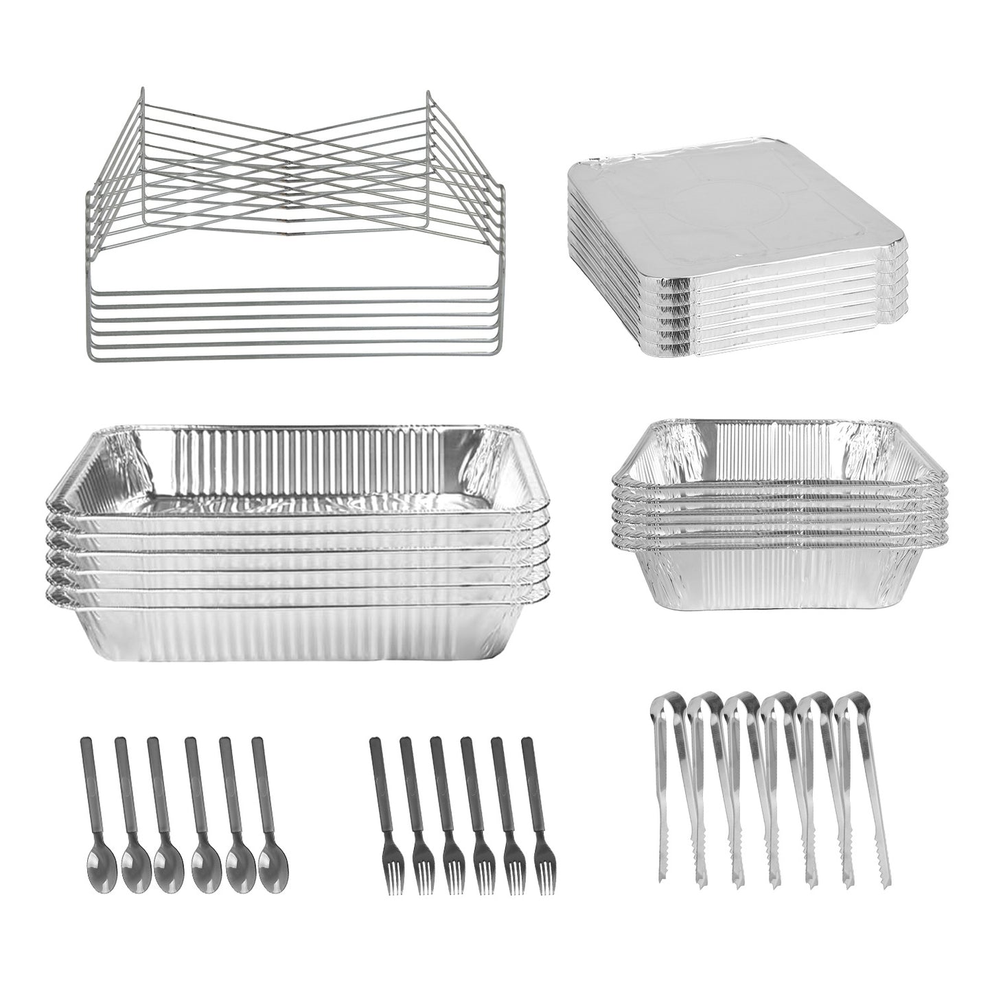 US Local 42Pcs Serve 6 Guests Disposable Chafing Dish Buffet Set Chafing Servers With Covers Spoons Forks Tongs Full-Size Pans Food Warmers For Parties Events Catering Supplies With Utensils And Lids