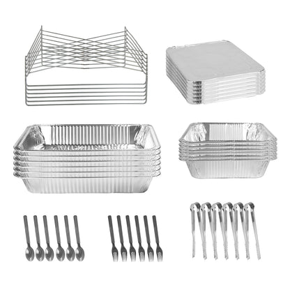 US Local 42Pcs Serve 6 Guests Disposable Chafing Dish Buffet Set Chafing Servers With Covers Spoons Forks Tongs Full-Size Pans Food Warmers For Parties Events Catering Supplies With Utensils And Lids