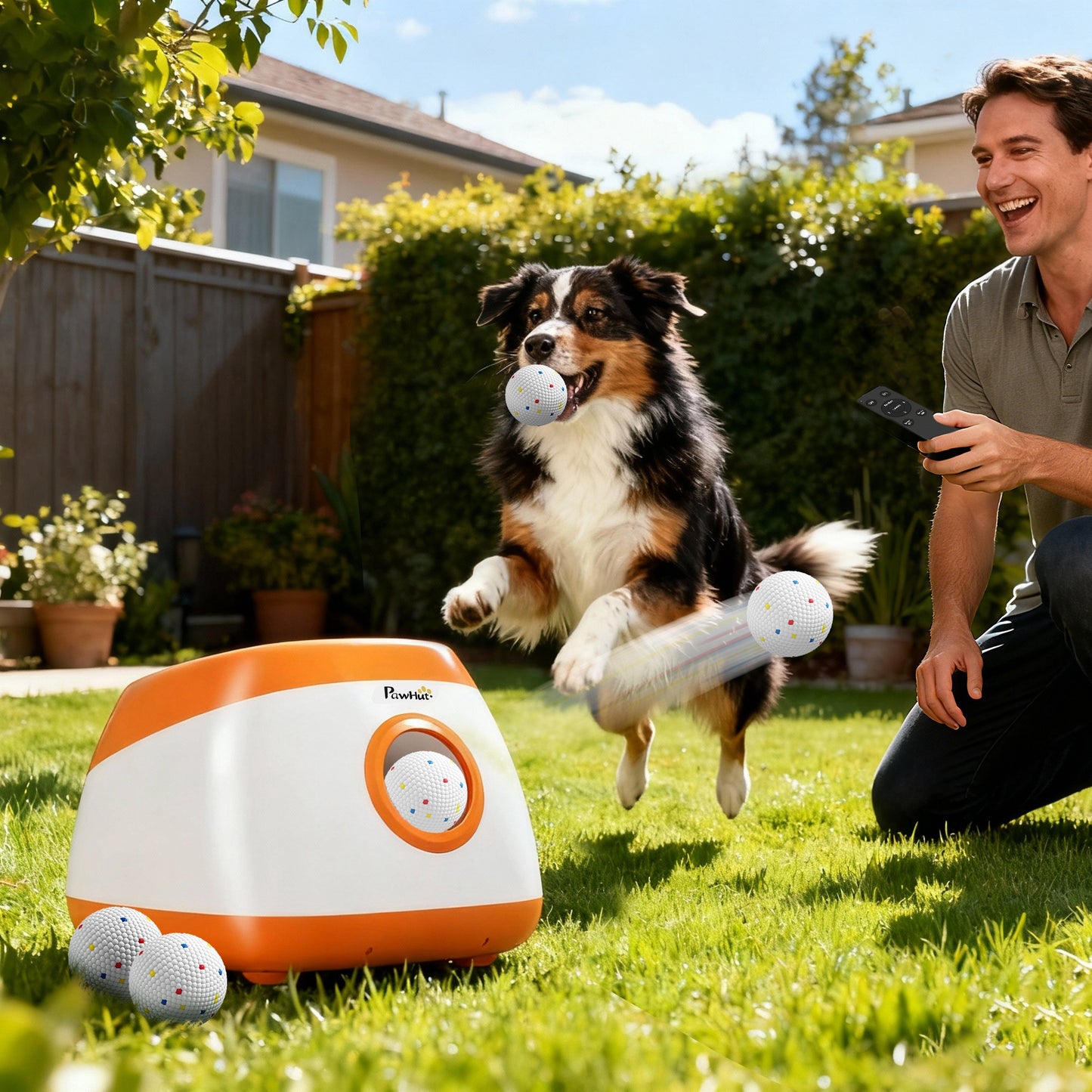 US Local Automatic Dog Ball Launcher with 26-79 FT Distance, Automatic Ball Launcher for Medium and Large Dogs, Orange