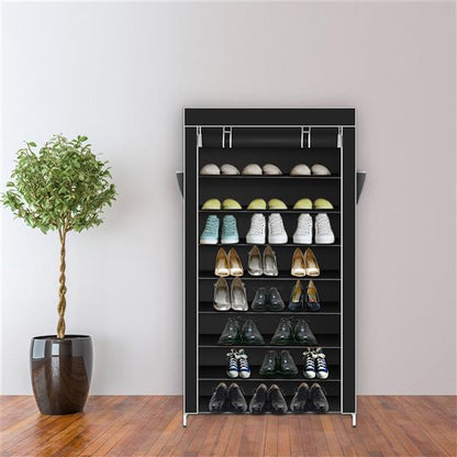 US Local 10 Tiers Shoe Rack With Dustproof Cover Closet Shoe Storage Cabinet Organizer Black