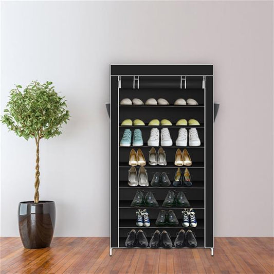 US Local 10 Tiers Shoe Rack With Dustproof Cover Closet Shoe Storage Cabinet Organizer Black