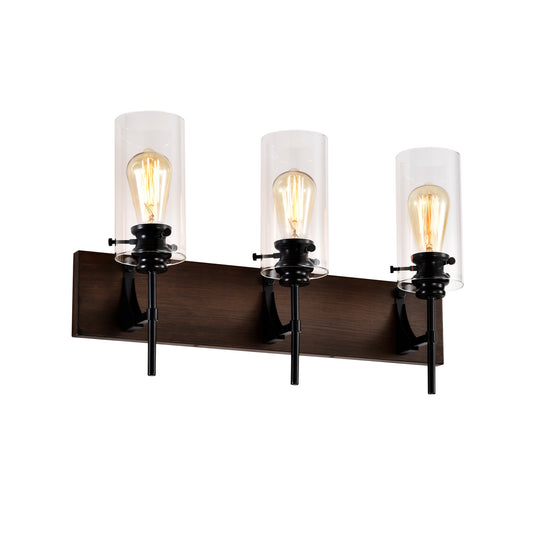 US Local 3-Light Matte Black Wood Color Bathroom Light Fixtures, Modern Vanity Lights With Glass Shade, Vintage Light Fixture Bathroom Over Mirror Wall Lights For Kitchen Dinning Room Bedroom Hallway
