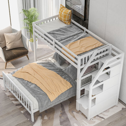 US Local Twin Over Full Loft Bed With Staircase,White