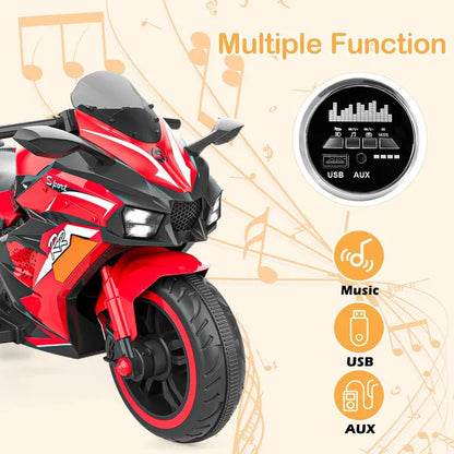 US Local Kids Powered Ride-ons Toy, Kids Motorcycle For 3-6Years, 12V Electric Ride On Motorcycle With Light Wheel & Bluetooth Music-Red