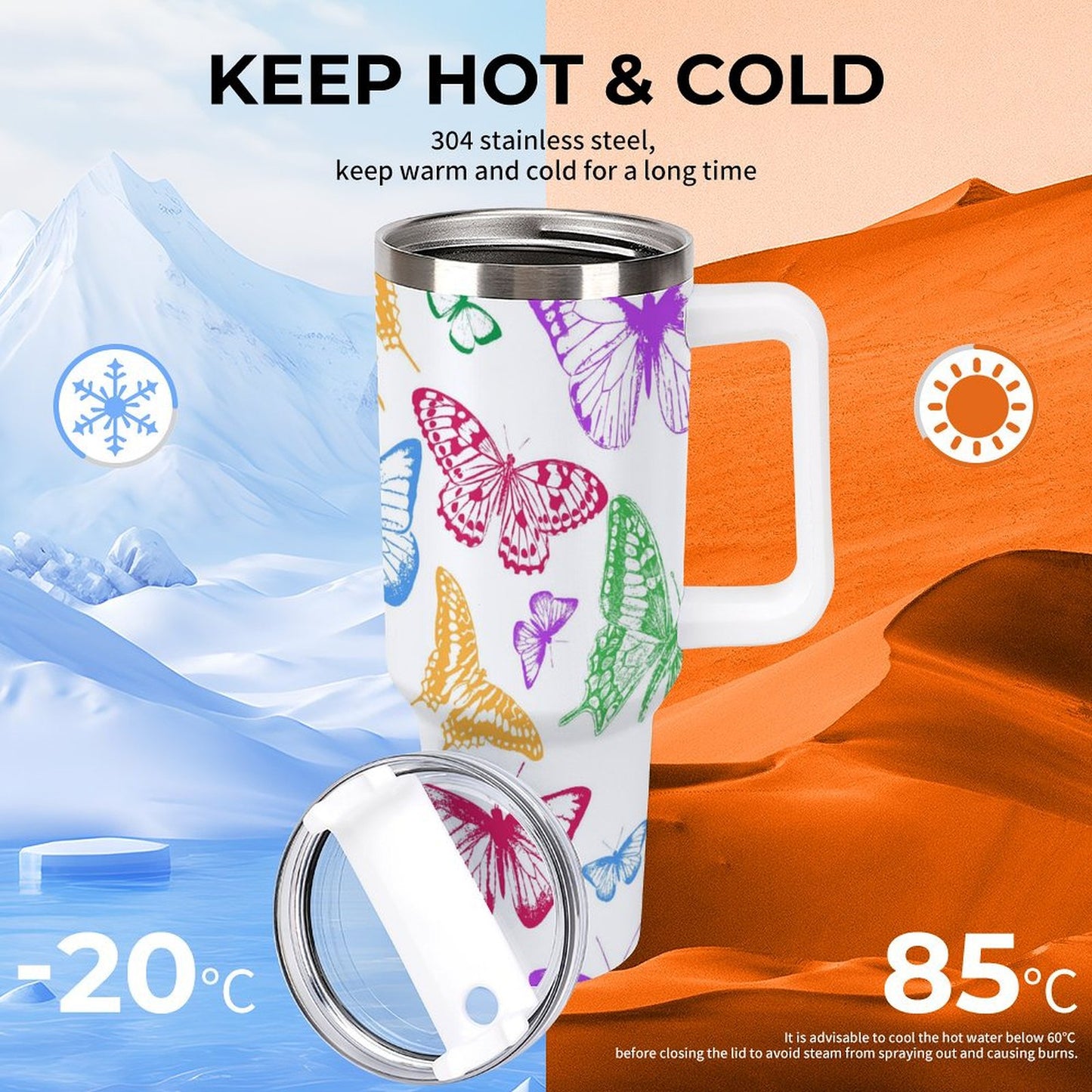 PHDT00538 POD US Local Tumbler 40oz Large Capacity Car Cup Hollow Out, Butterfly