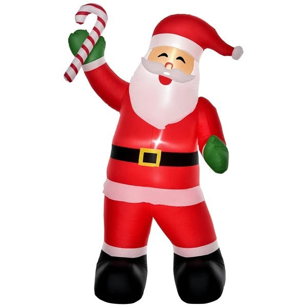 CA Local Inflatable Christmas Outdoor Lighted Yard Decoration, Santa Claus With Candy Cane, 8' Tall