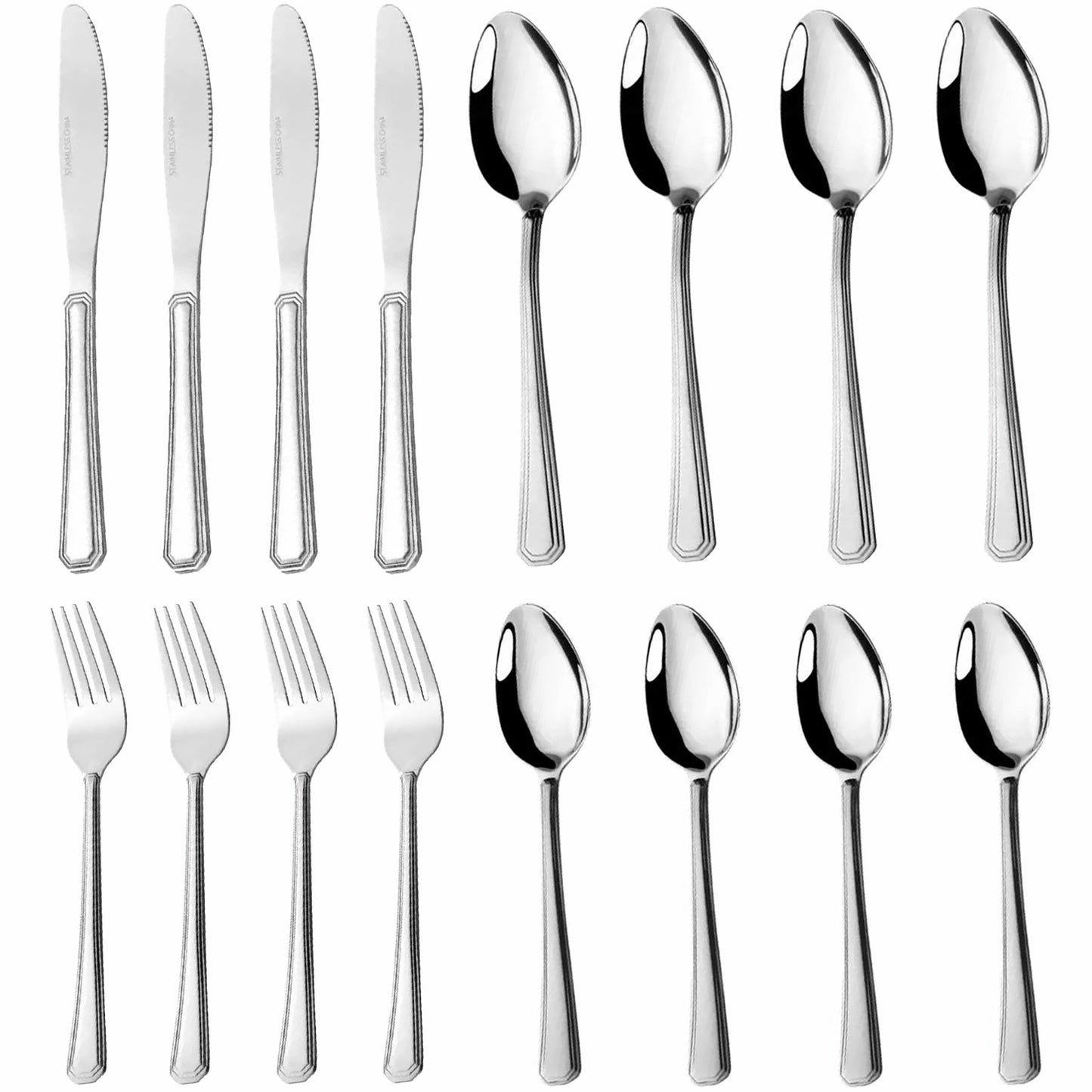 US Local 16-Piece Luxury Premium Silverware Dinnerware Tableware Set For Home - Stainless Steel Flatware Service For 4 With Forks, Knives, Spoons, And Teaspoons - Durable, Elegant, And Rust-Resistant Cutlery F