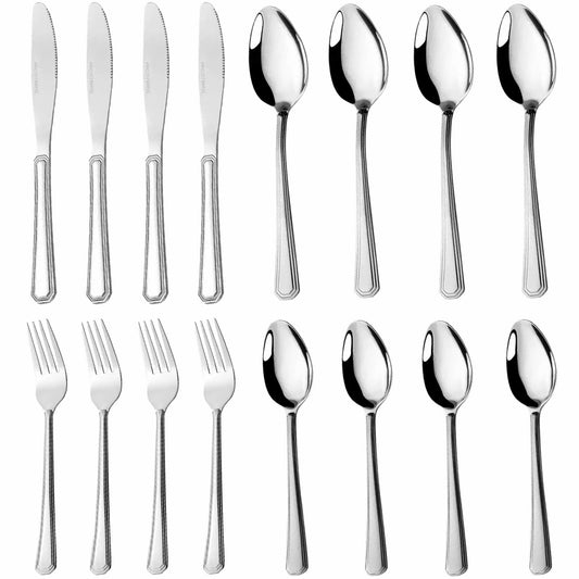 US Local 16-Piece Luxury Premium Silverware Dinnerware Tableware Set For Home - Stainless Steel Flatware Service For 4 With Forks, Knives, Spoons, And Teaspoons - Durable, Elegant, And Rust-Resistant Cutlery F