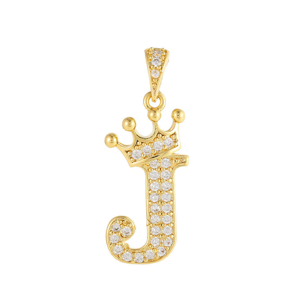 Gold Plated Copper Inlaid Zircon Crown 26 English Letters Full Diamond Pendant Parts